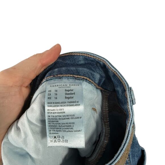 American Eagle High Rise Skinny Kick Jeans Medium Wash Stretch Womens 16 - Picture 7 of 8